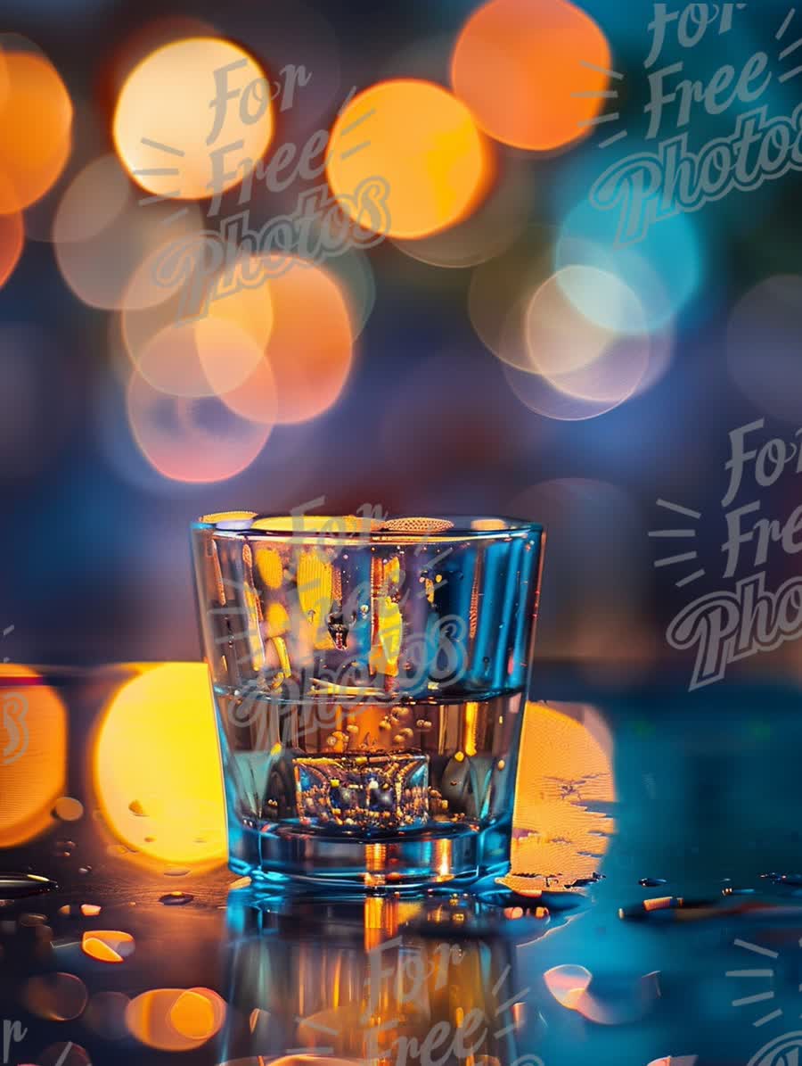 Elegant Whiskey Glass with Bokeh Background: Nightlife and Celebration Theme