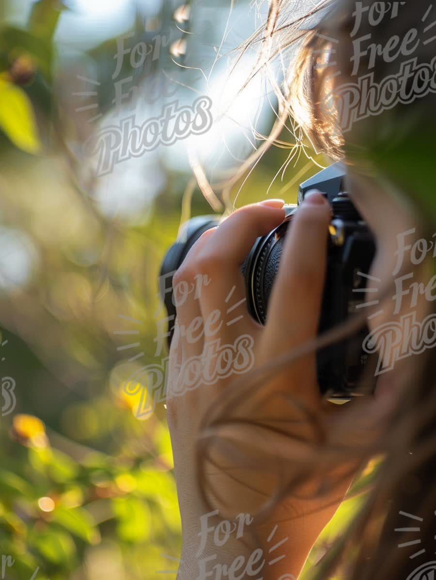 Capturing Nature: Close-Up of Photographer in Lush Greenery