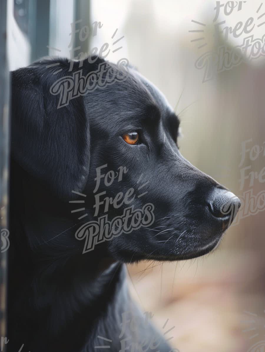 Close-Up of a Black Labrador Retriever with Thoughtful Expression in Natural Setting