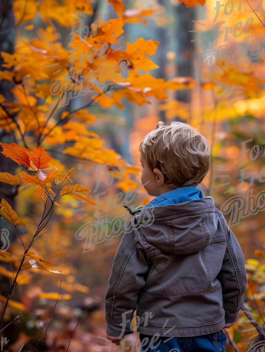 Child Exploring Autumn Forest with Vibrant Fall Foliage