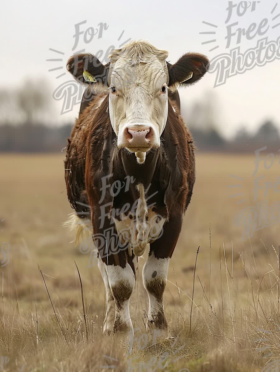 Majestic Brown Cow in Open Field - Farm Animal Portrait