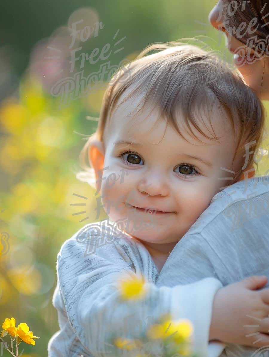 Joyful Baby Smiling in Nature with Parent: Heartwarming Family Moment