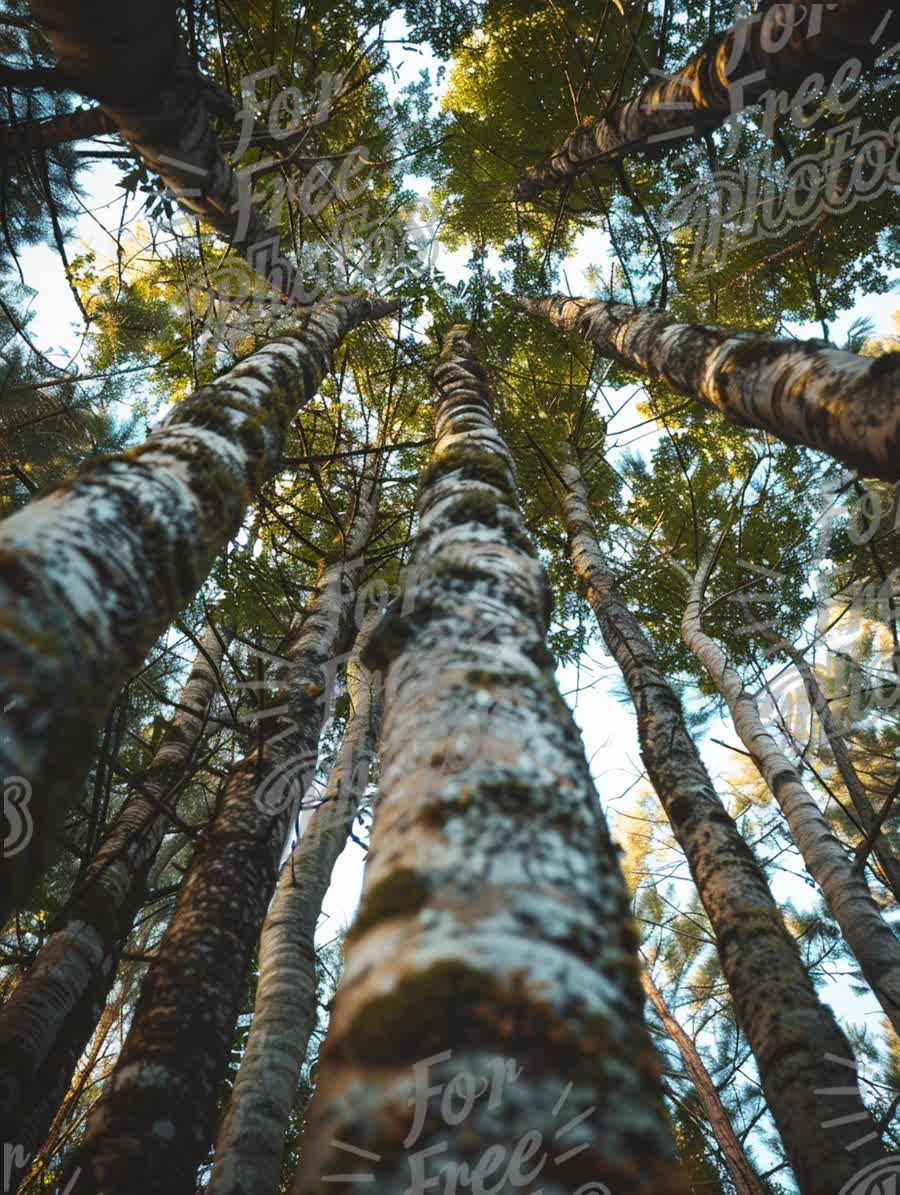 Majestic Forest Canopy: Looking Up Through Tall Trees in Nature