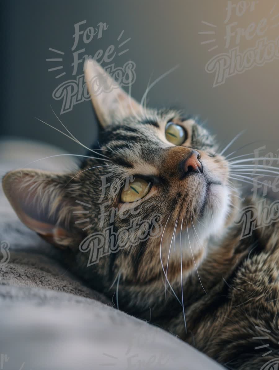 Close-Up of a Relaxed Tabby Cat with Intense Green Eyes