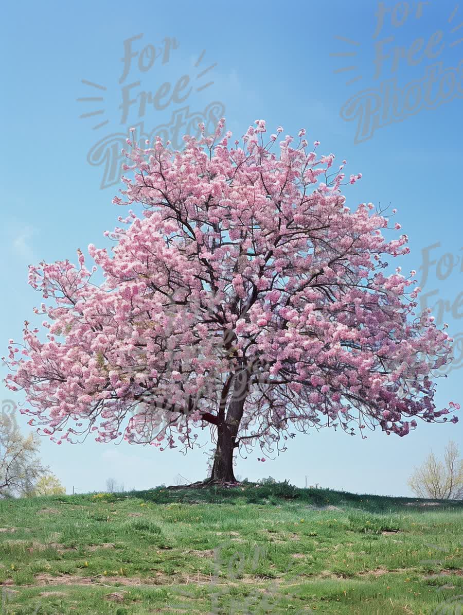 Stunning Cherry Blossom Tree in Full Bloom Against a Clear Blue Sky