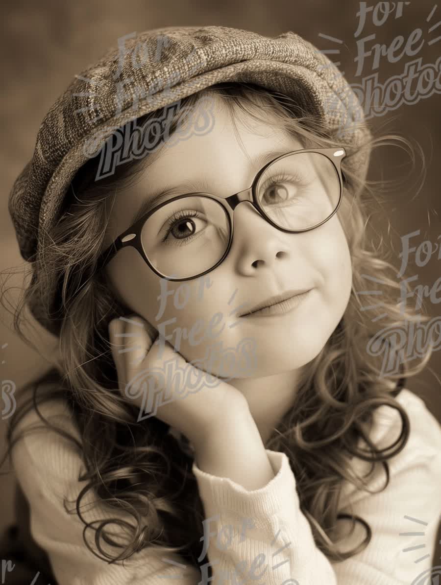 Charming Vintage Portrait of a Young Girl in Glasses and Hat