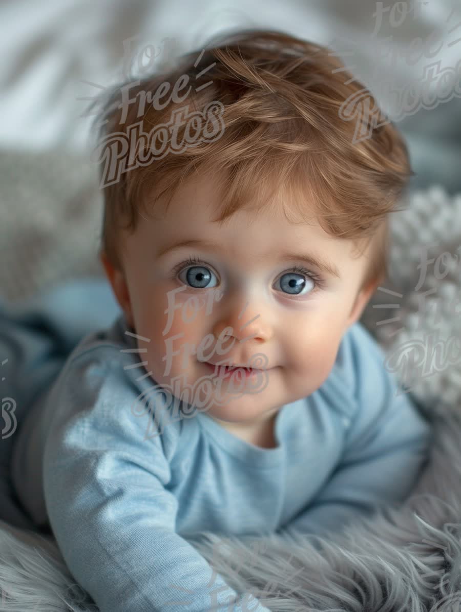 Adorable Baby with Bright Blue Eyes on Soft Blanket - Cute Infant Portrait