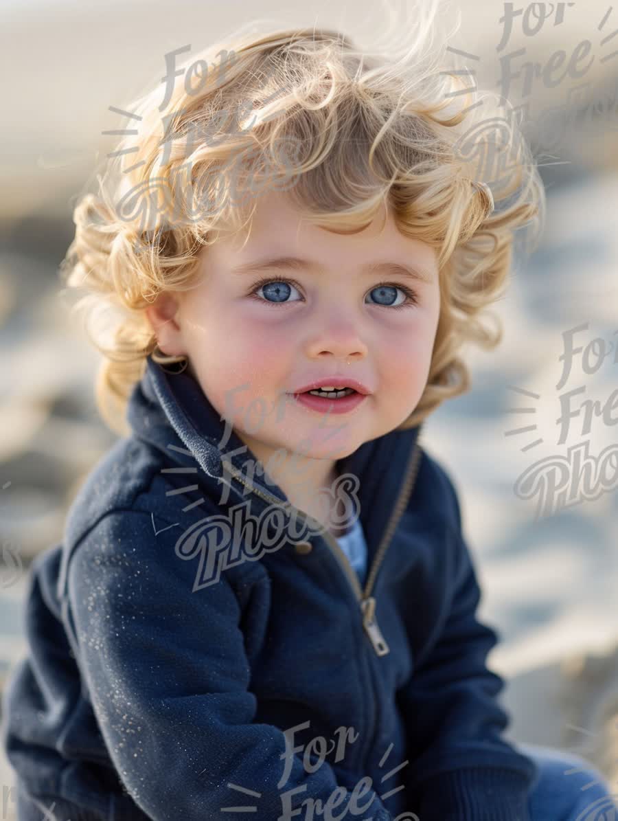 Adorable Toddler with Curly Hair at the Beach - Childhood Joy and Innocence