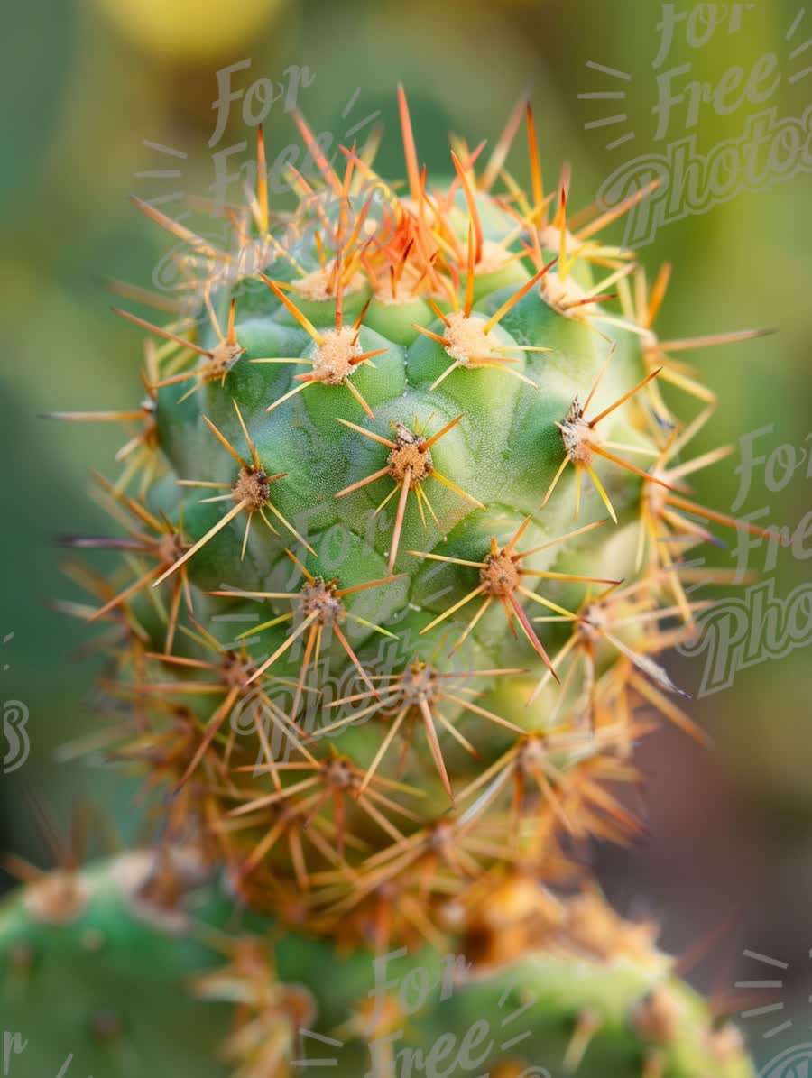 Close-Up of Vibrant Cactus with Spines and Orange Blooms in Desert Landscape