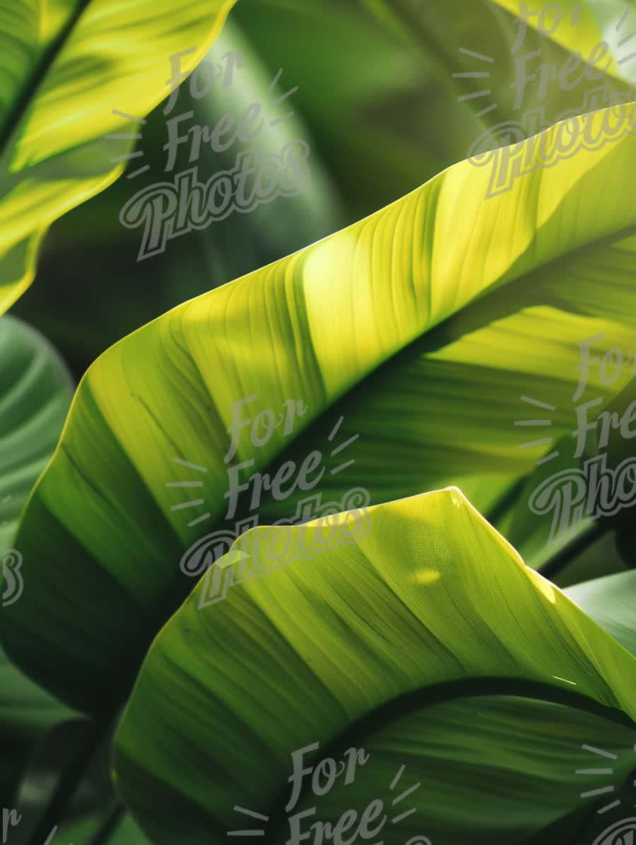 Vibrant Green Tropical Leaves with Sunlight Highlights