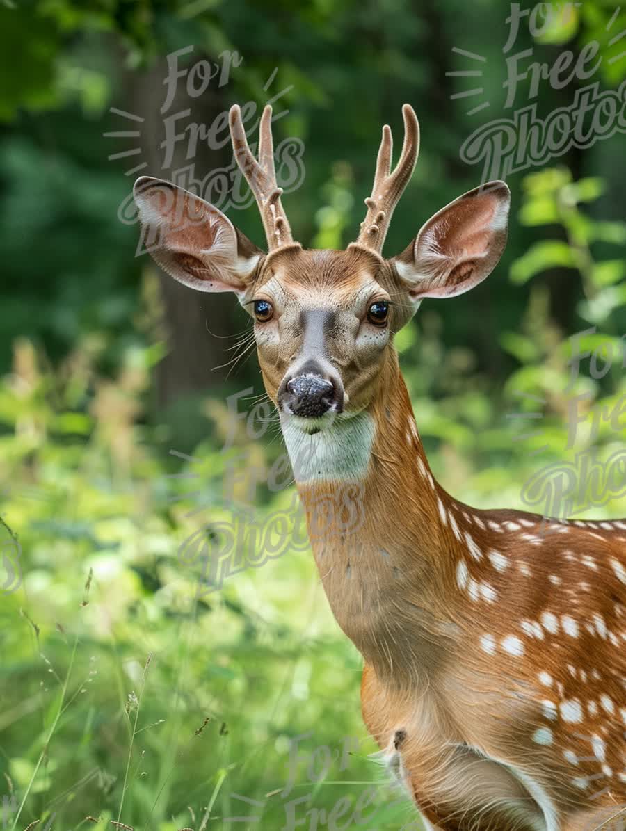 Majestic Young Buck in Lush Green Forest