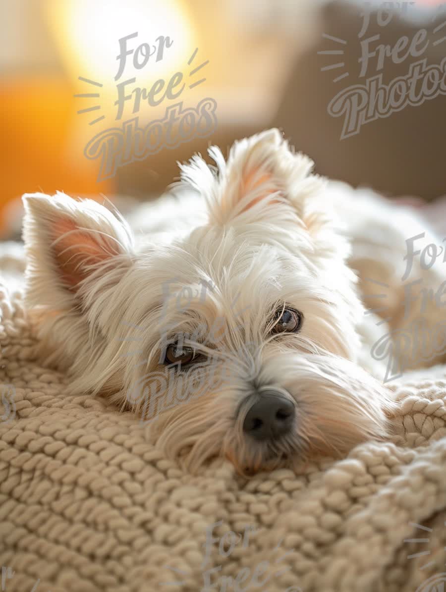 Cozy Dog Relaxing on Soft Blanket in Warm Home Environment