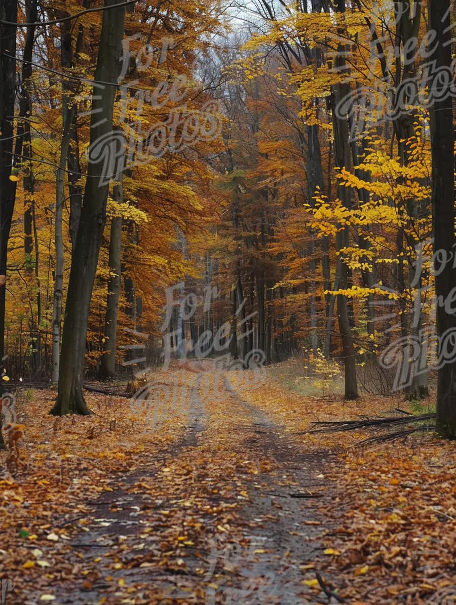 Serene Autumn Forest Pathway with Vibrant Fall Foliage