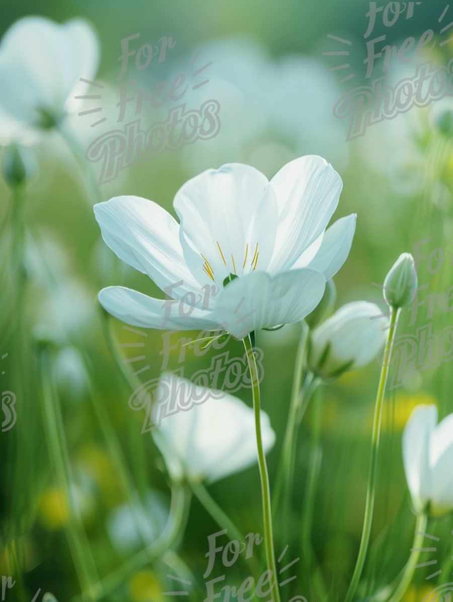 Delicate White Wildflowers in Soft Focus - Nature's Serenity and Beauty