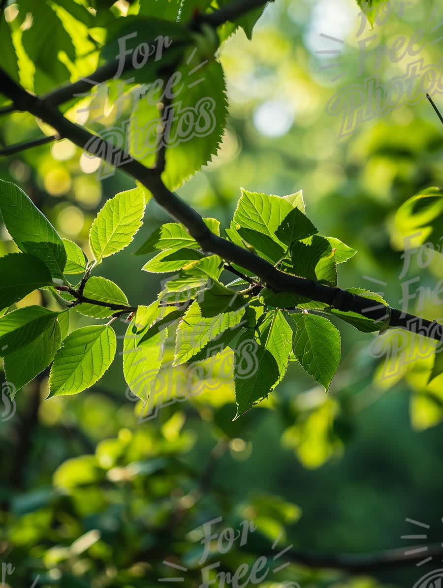 Sunlit Green Leaves on Branches - Nature's Serenity and Freshness