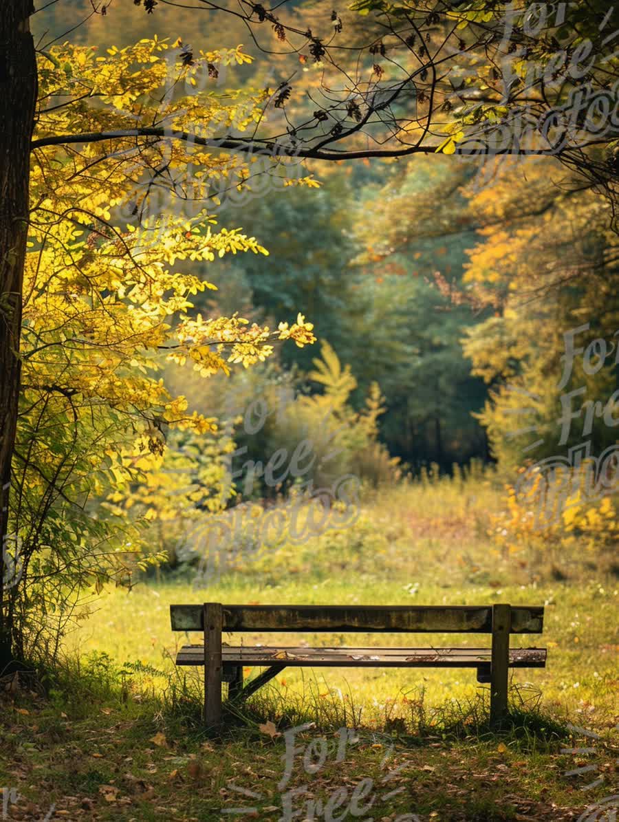 Tranquil Autumn Park Bench Surrounded by Colorful Foliage