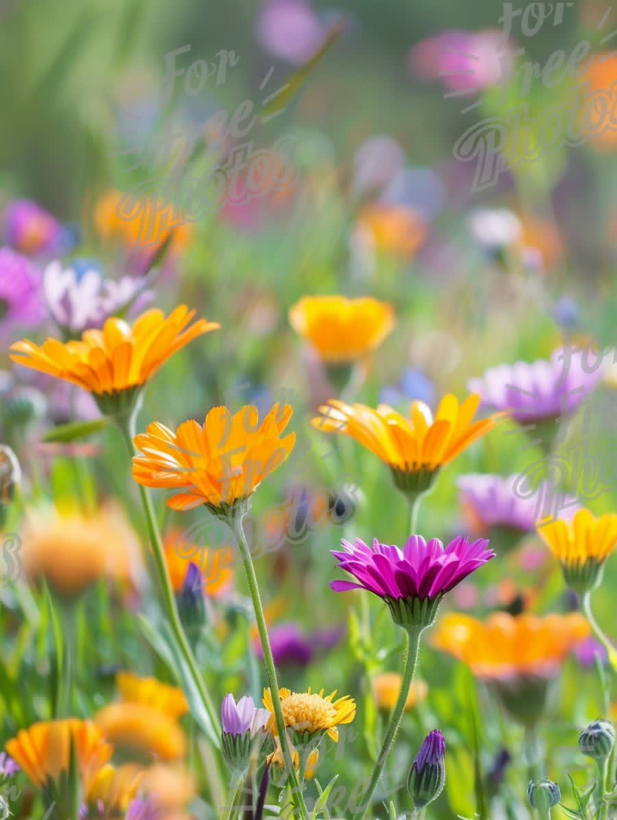 Vibrant Wildflower Meadow in Bloom: Colorful Floral Landscape for Spring and Nature Themes