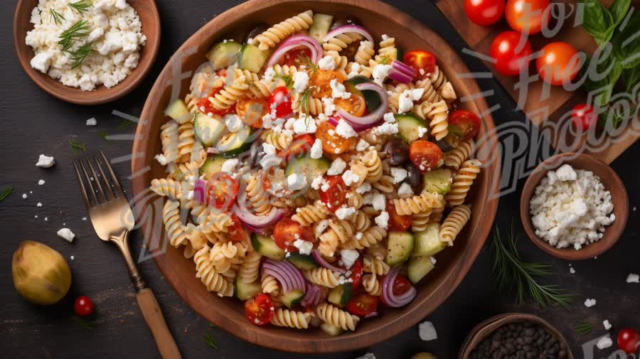 Delicious Mediterranean Pasta Salad with Fresh Vegetables and Feta Cheese