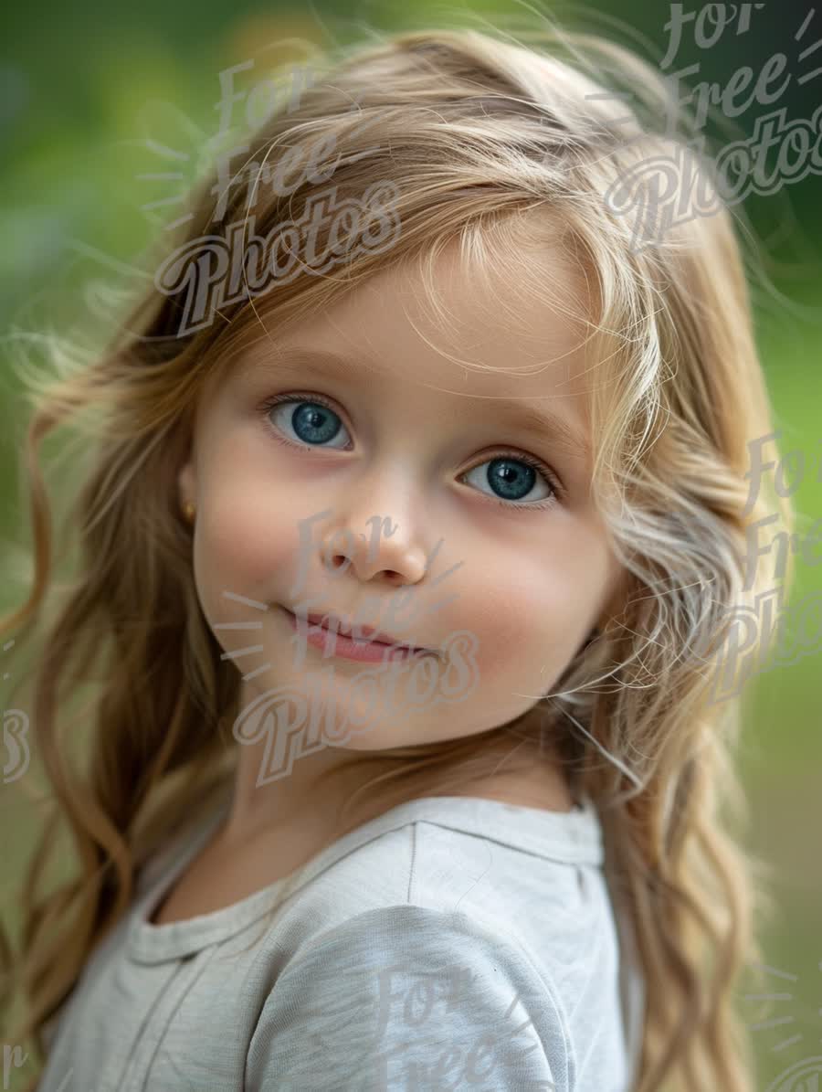 Charming Portrait of a Young Girl with Blue Eyes in Nature