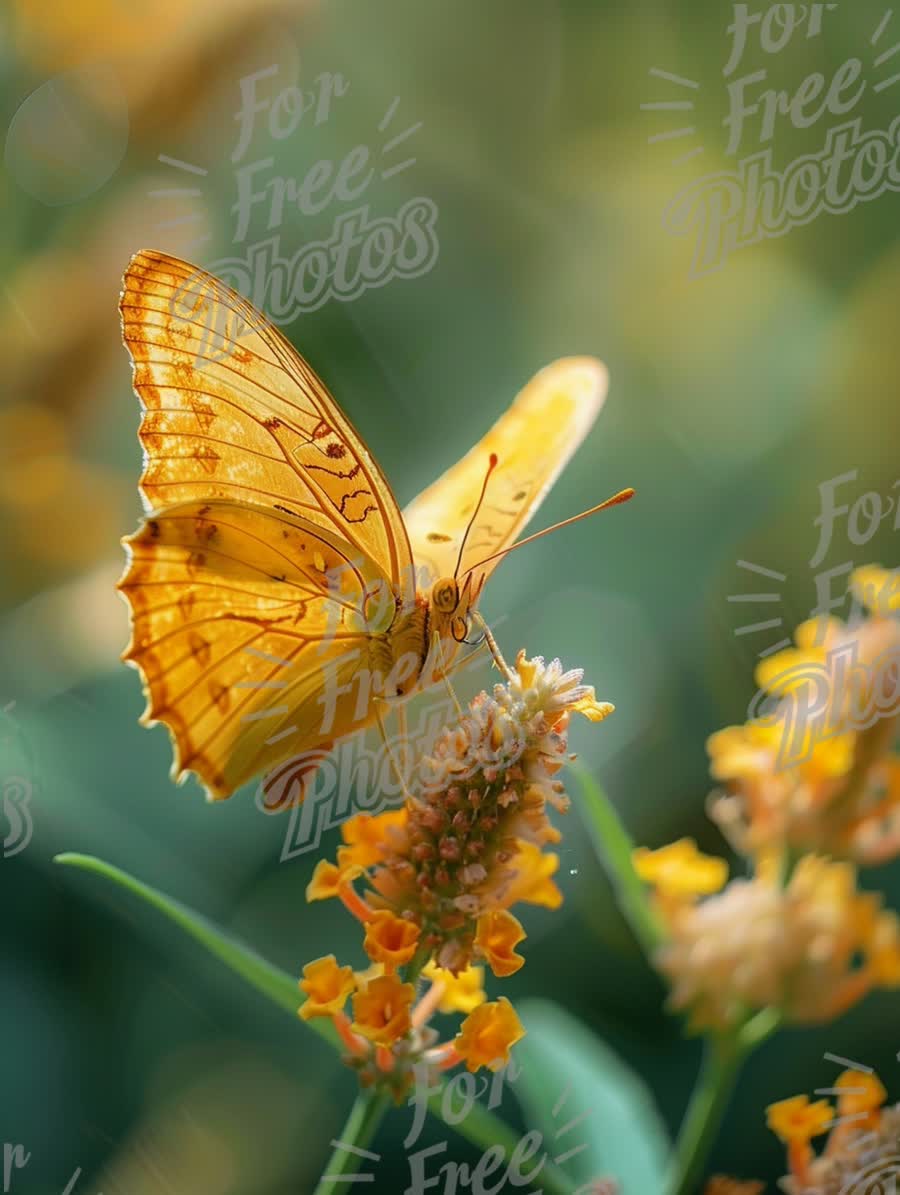 Vibrant Yellow Butterfly on Blossoming Flowers in Nature