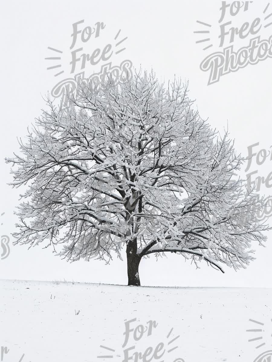 Majestic Snow-Covered Tree in Winter Landscape