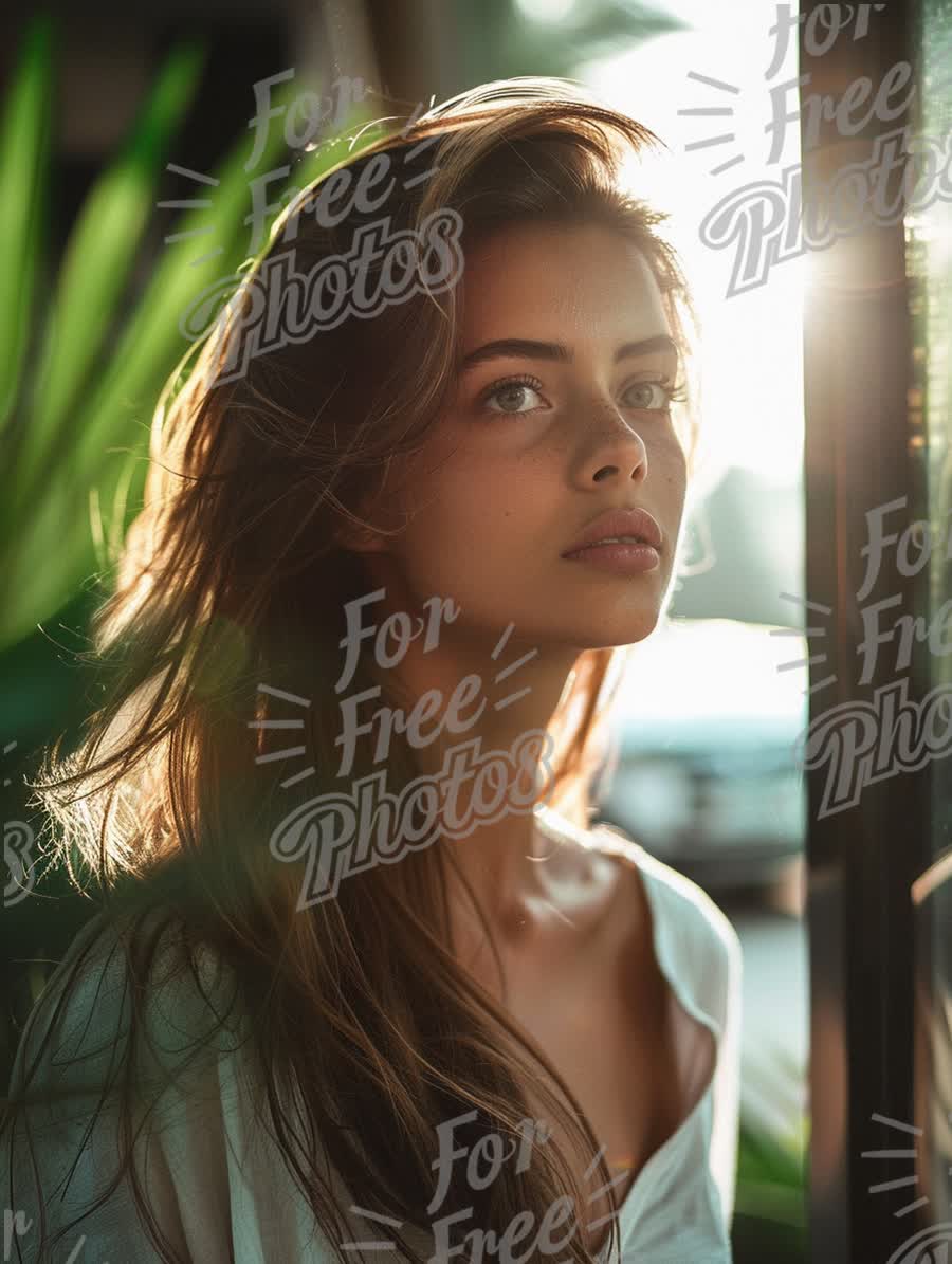 Radiant Portrait of a Young Woman with Sunlit Hair and Natural Beauty