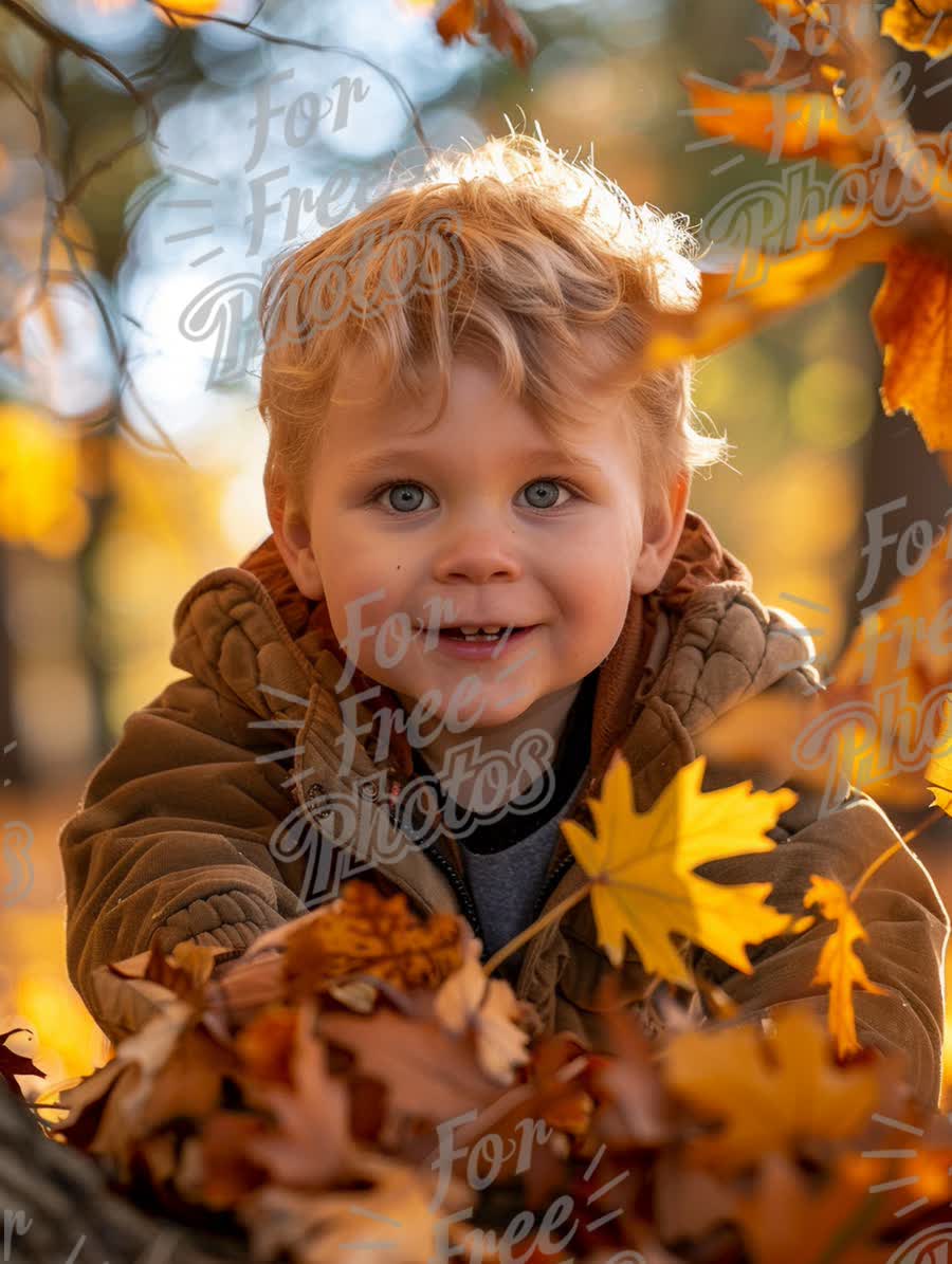 Joyful Child Playing in Autumn Leaves - Fall Season Happiness