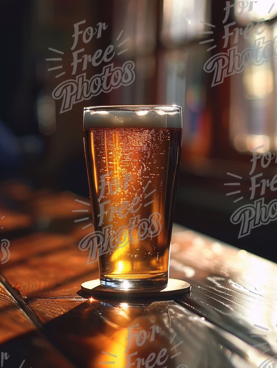 Refreshing Craft Beer in Sunlit Pub Setting