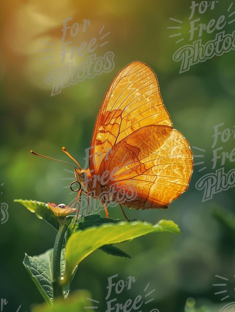 Vibrant Orange Butterfly on Green Leaf: Nature's Beauty and Serenity