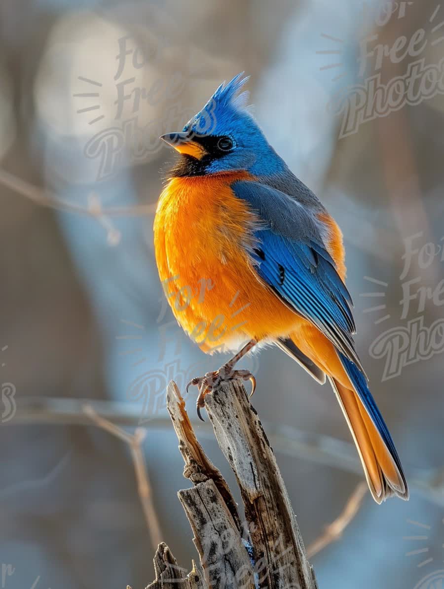 Vibrant Blue and Orange Bird Perched on a Branch in Nature