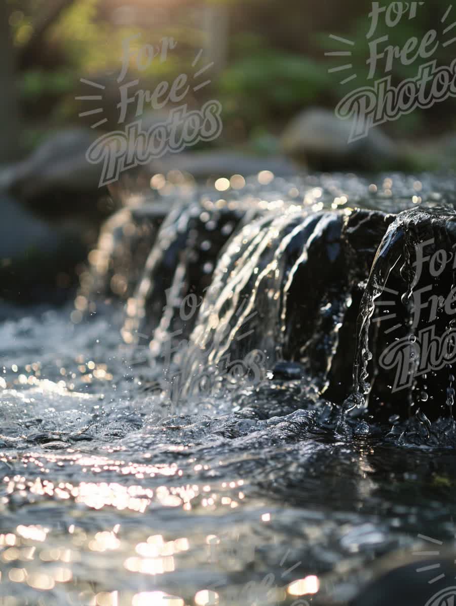 Tranquil Waterfall with Sunlight Reflections - Nature Serenity and Relaxation