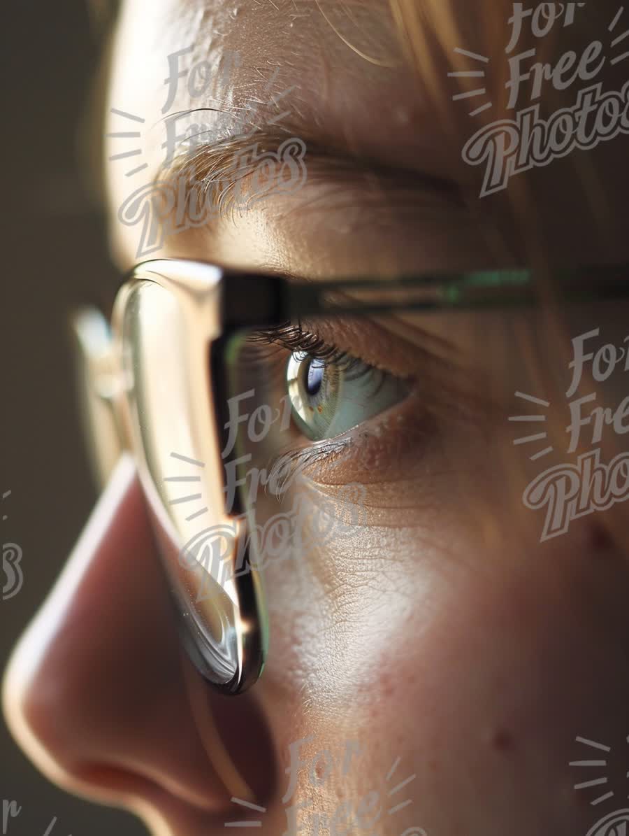 Close-Up of Thoughtful Young Woman with Glasses, Reflective Eye and Natural Light