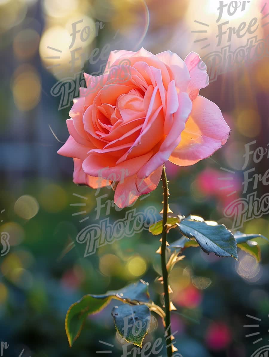 Beautiful Pink Rose in Soft Sunset Light with Bokeh Background