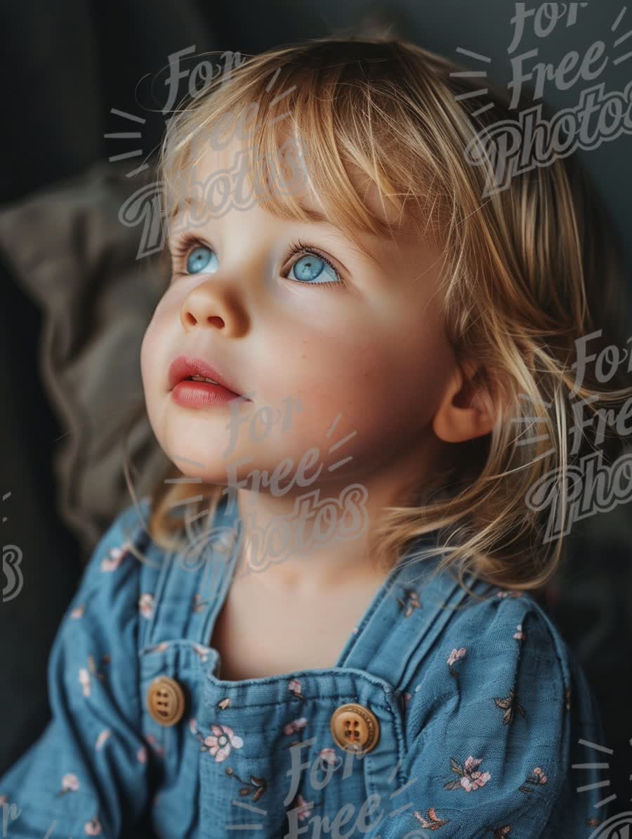 Charming Toddler with Bright Blue Eyes and Soft Blonde Hair, Captivating Innocence and Wonder