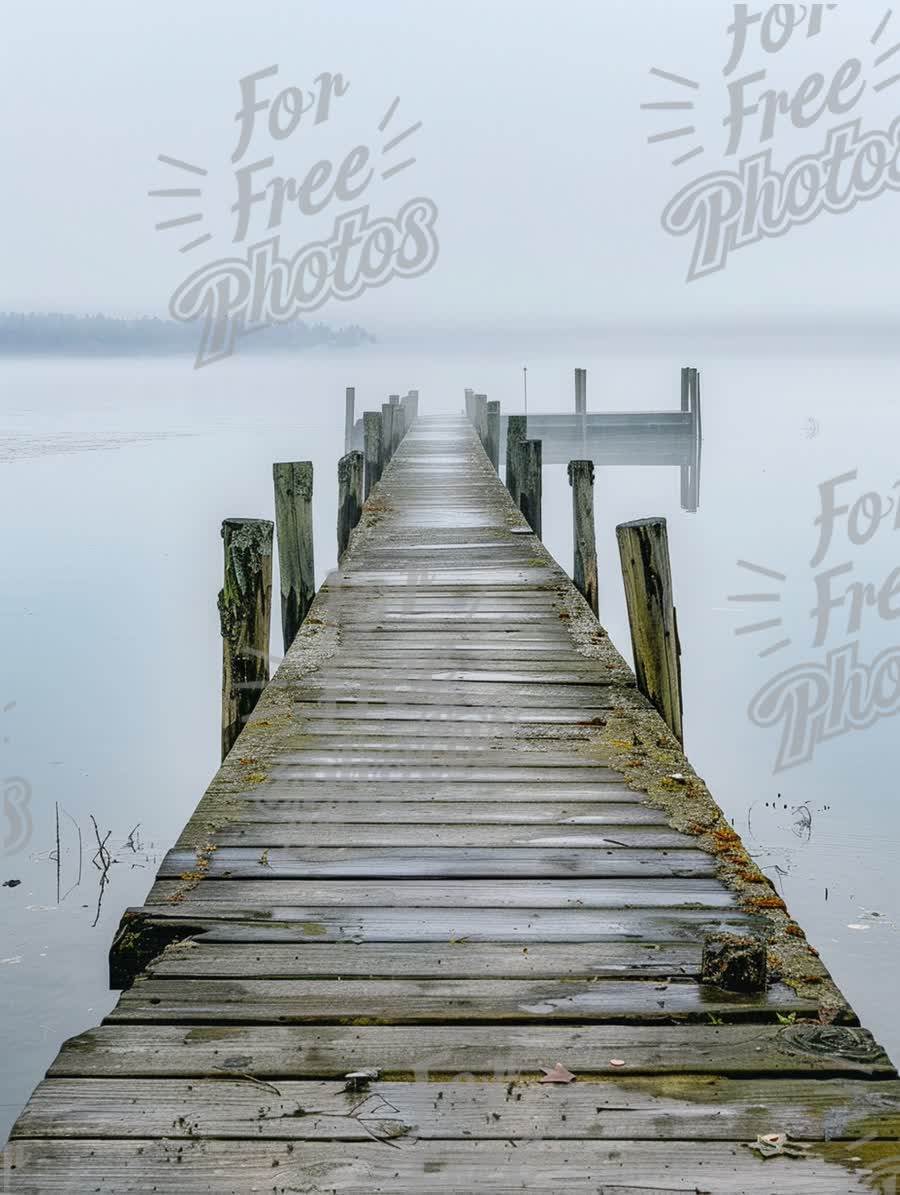 Serene Foggy Pier Over Calm Water: Tranquil Nature Landscape