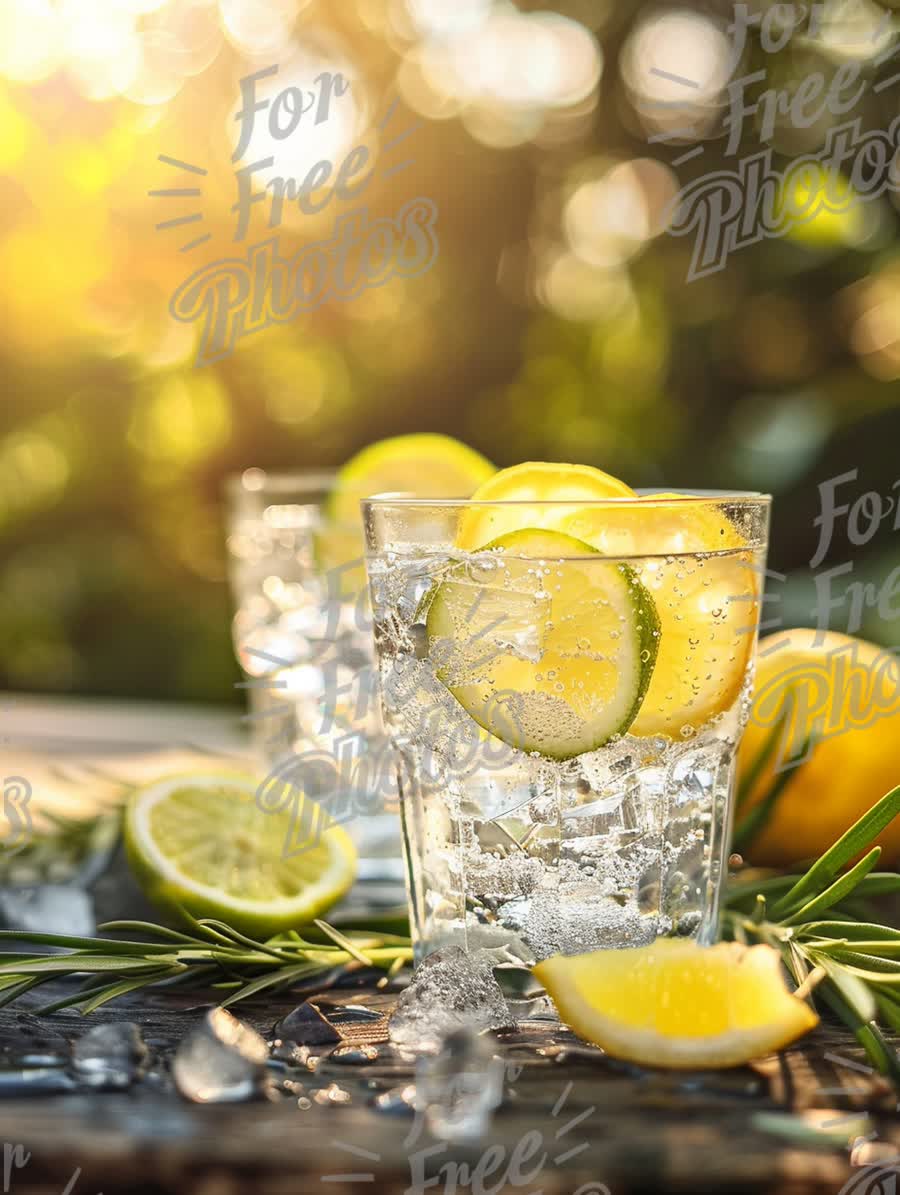 Refreshing Lemonade with Sparkling Water in Sunlit Garden Setting