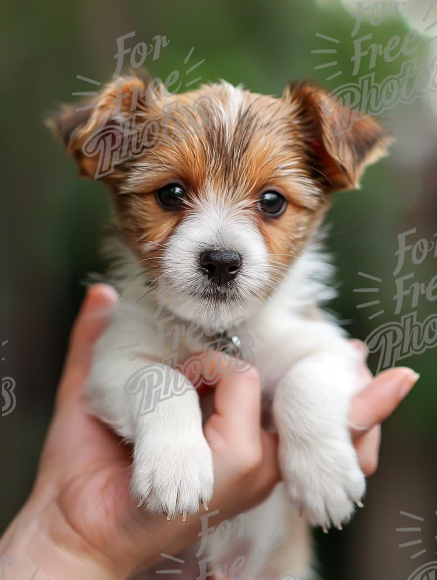 Adorable Puppy Portrait: Cute Dog in Hand, Pet Love and Companionship