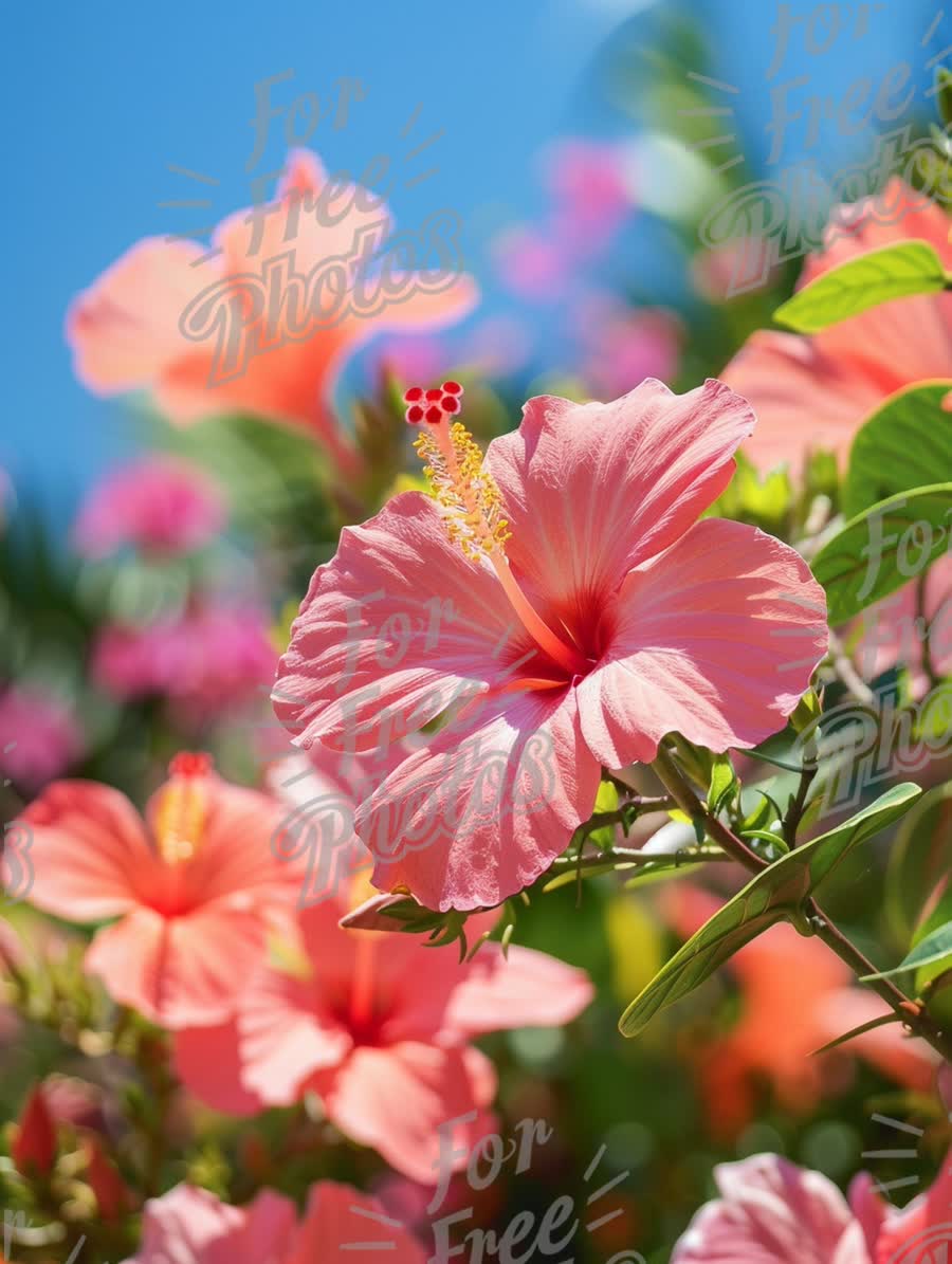 Vibrant Hibiscus Flowers in Bloom Against a Clear Blue Sky