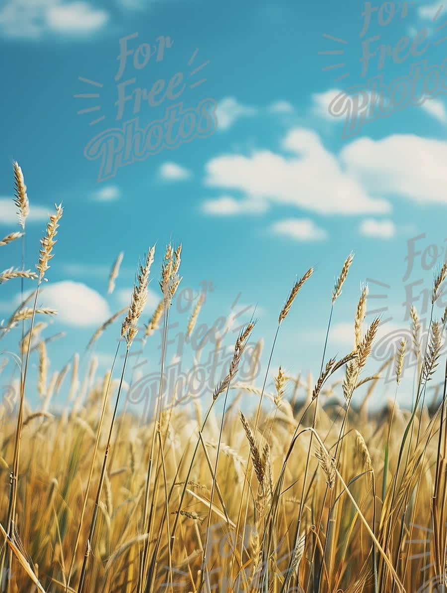 Golden Wheat Field Under Blue Sky: Nature, Agriculture, and Harvest Themes