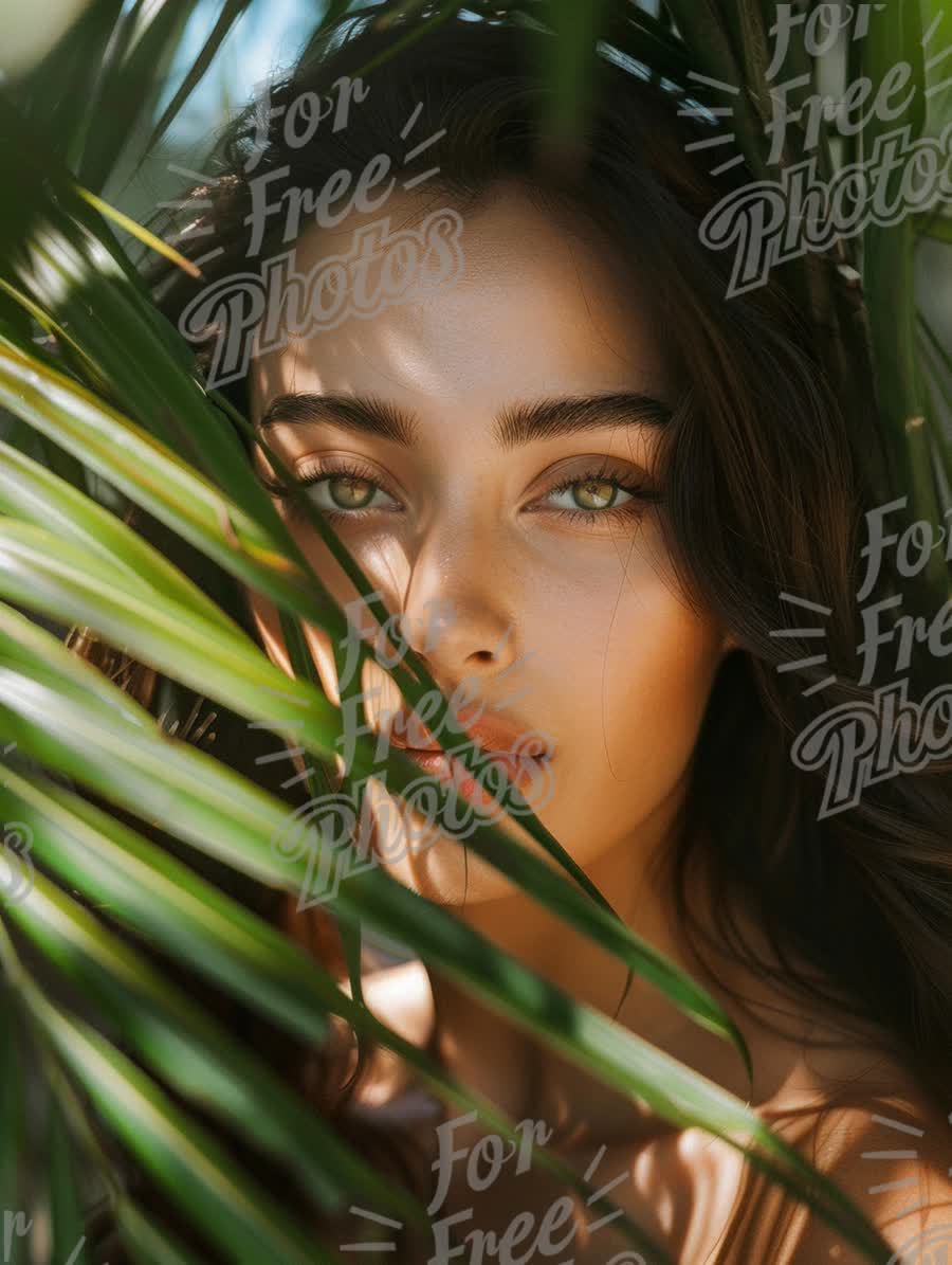 Natural Beauty Portrait Among Tropical Leaves