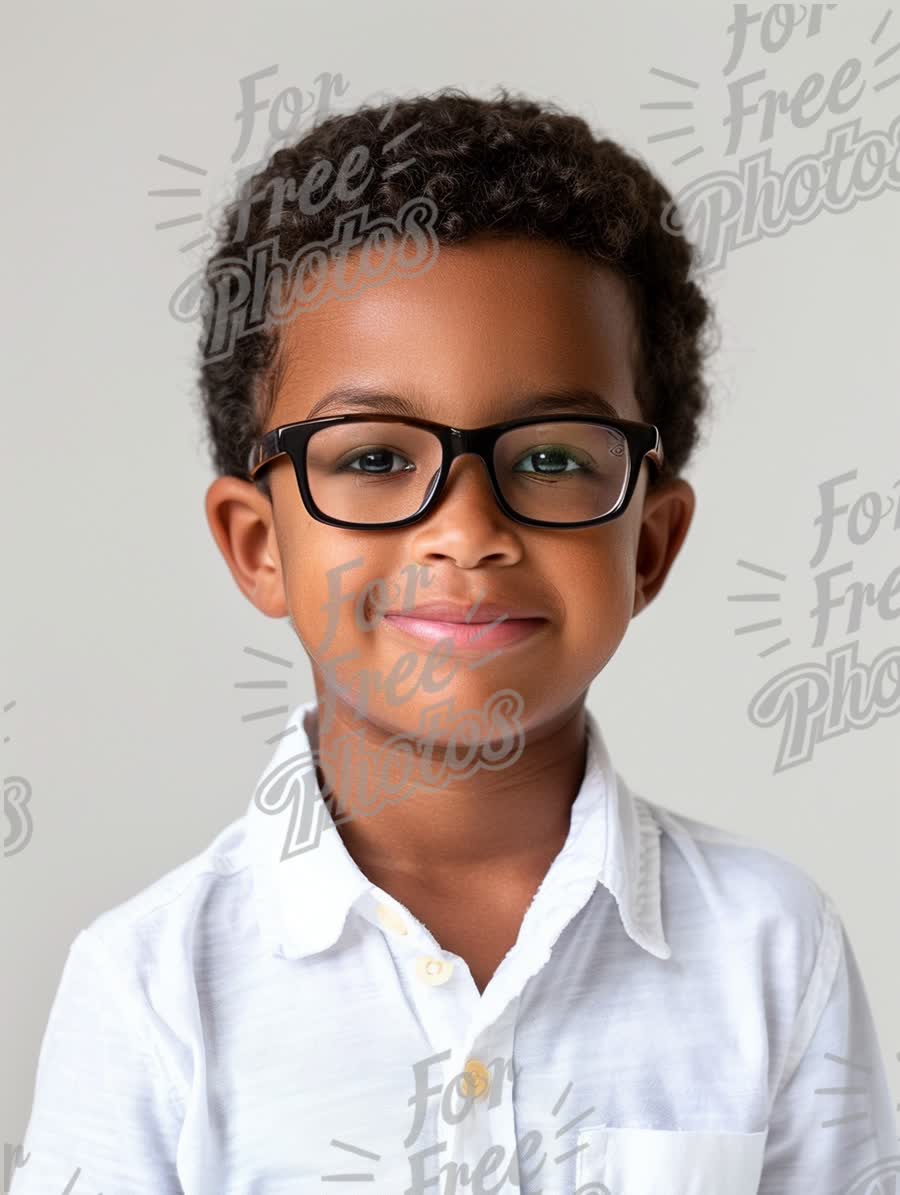 Confident Young Boy with Glasses Smiling Against Neutral Background