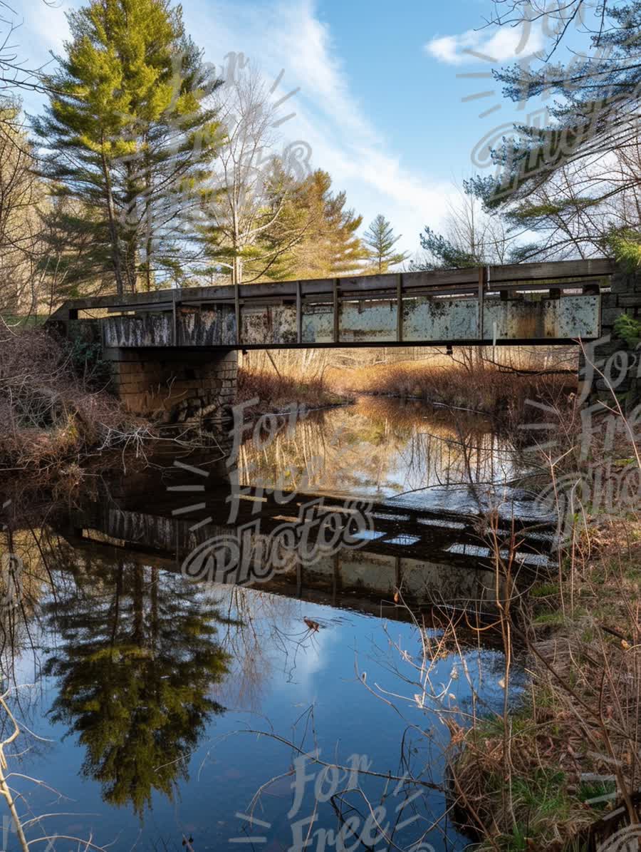 Rustic Bridge Reflection in Serene Nature Landscape