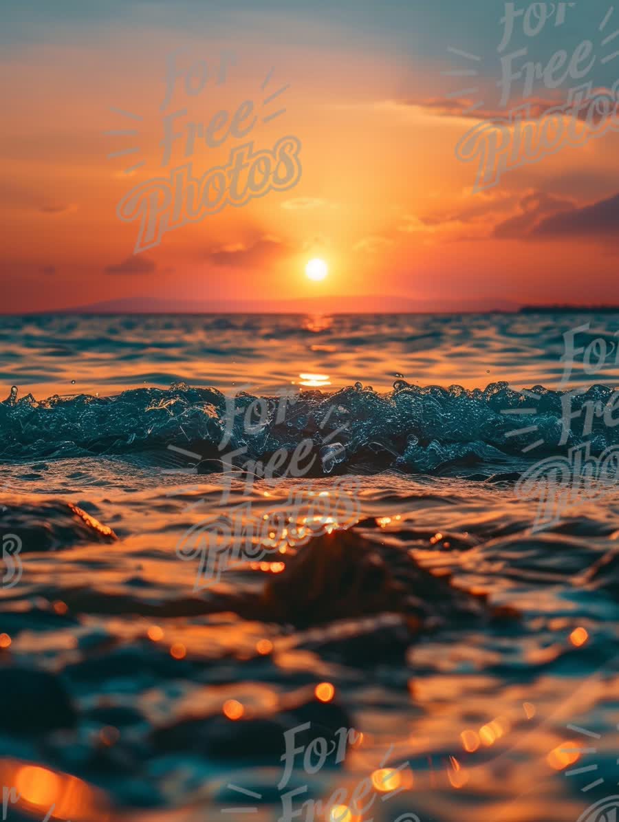 Serene Sunset Over Ocean Waves: Tranquil Seascape at Dusk