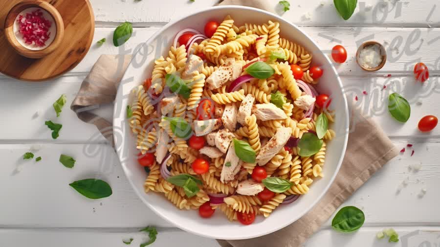 Delicious Chicken Pasta Salad with Fresh Basil and Cherry Tomatoes