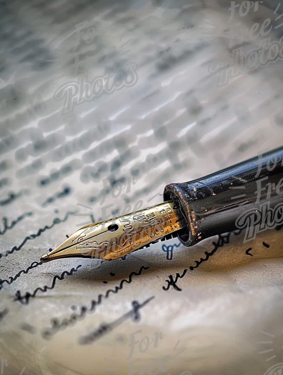 Elegant Fountain Pen on Vintage Manuscript: Writing, Creativity, and Inspiration