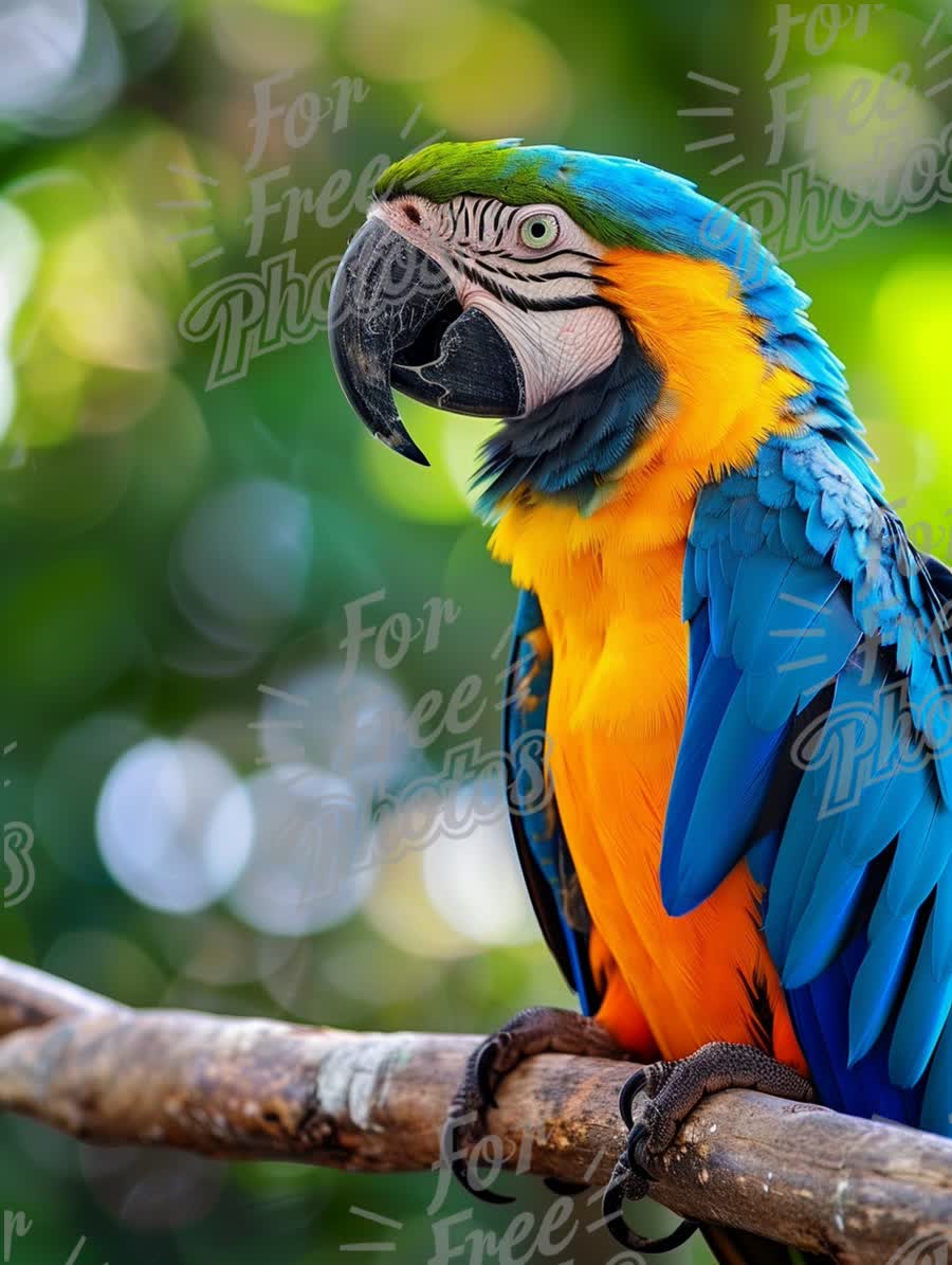 Vibrant Macaw Parrot Perched on Branch with Lush Green Background