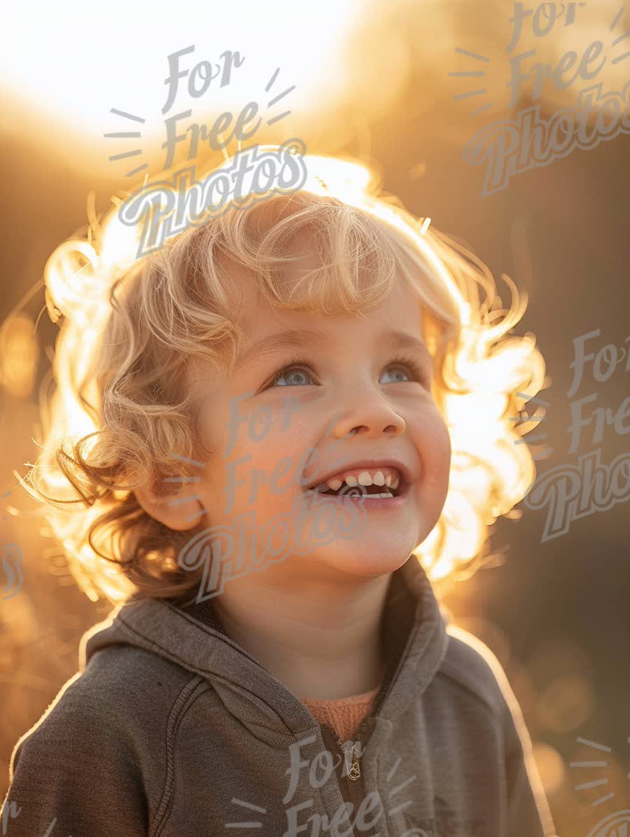 Joyful Child in Golden Sunset Glow - Happiness, Innocence, and Nature