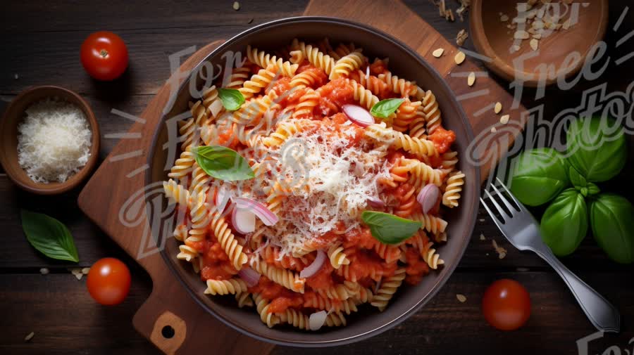 Delicious Italian Pasta Dish with Fresh Basil and Cherry Tomatoes