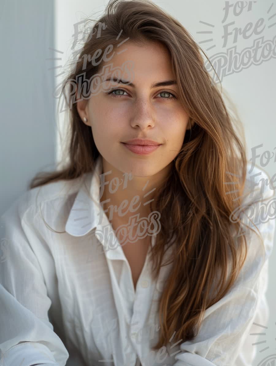 Natural Beauty Portrait of a Young Woman with Long Hair in Soft Light