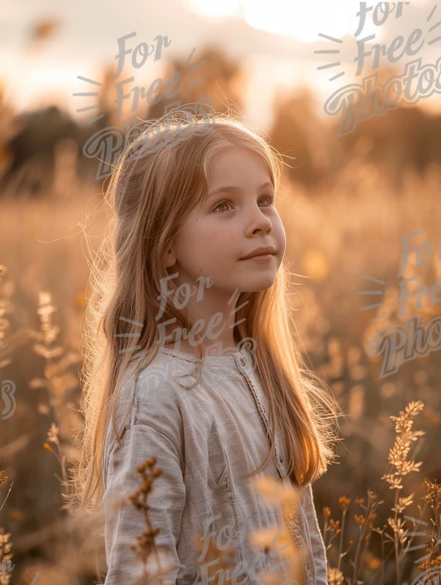 Serene Child in Golden Field at Sunset - Nature, Innocence, and Childhood